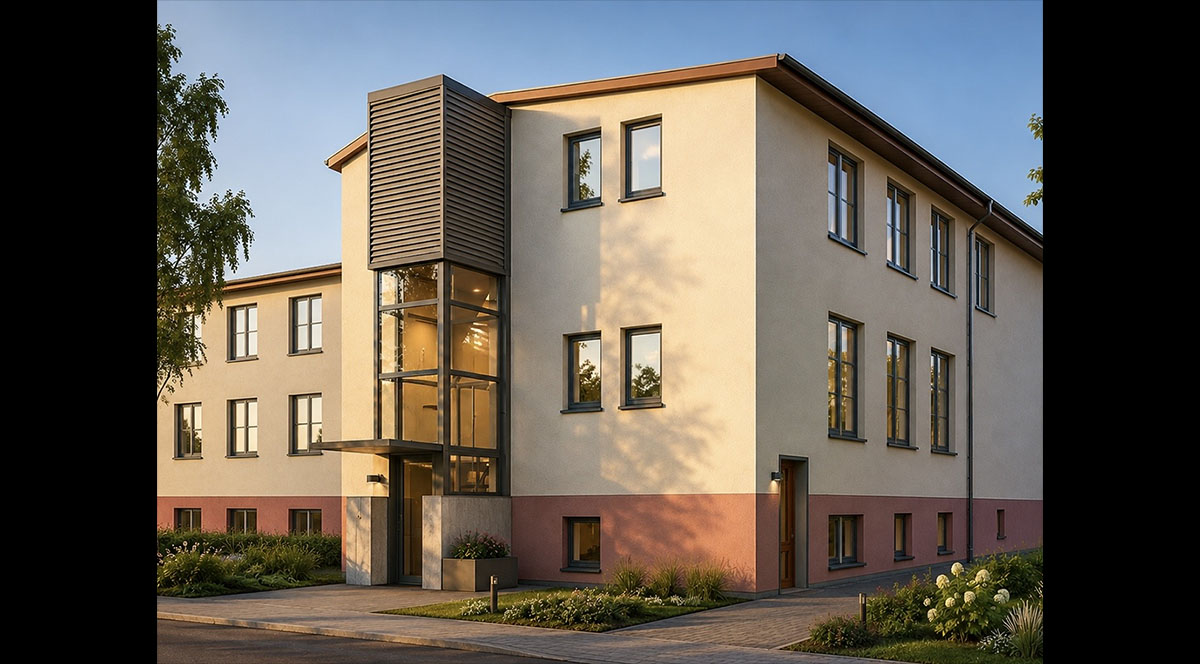 Anbau eines Aufzuges an ein Klinikgebäude